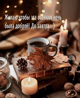 Открытка «Доброй ночи»: Доброй ночи: «Уютная осень» с книгами и кофе.