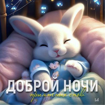 Открытка «Доброй ночи»: Доброй ночи: Милый зайчик и пожелание приятных снов. Тэги: Спокойной ночи, Спокойной ночи…