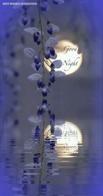 Открытка «Доброй ночи»: Спокойной ночи: Луна и нежная глициния. Тэги: Спокойной ночи, Спокойной ночи, красивые…