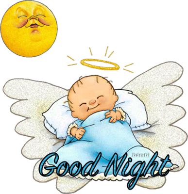 Открытка «Доброй ночи»: Спокойной ночи: милый ангел и луна. Тэги: Спокойной ночи, Спокойной ночи, с пожеланиями…
