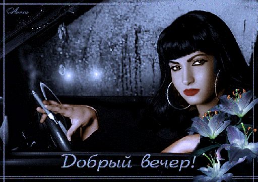 Открытка «Добрый вечер красивые»: Добрый вечер: стильная девушка в авто с лилиями. Тэги: Добрый вечер женщине, Необыч…