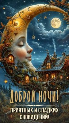 Открытка «Доброй ночи»: Доброй ночи: «Сказочный месяц» и сладкие сны. Тэги: Спокойной ночи, Спокойной ночи, красивые…