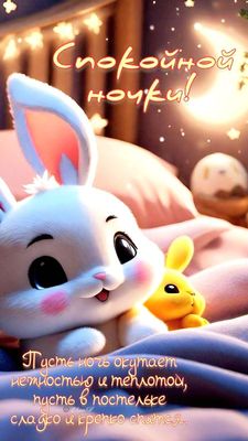 Открытка «Доброй ночи»: Доброй ночи: Милый зайка и пожелание сладких снов. Тэги: Спокойной ночи, Спокойной ночи…