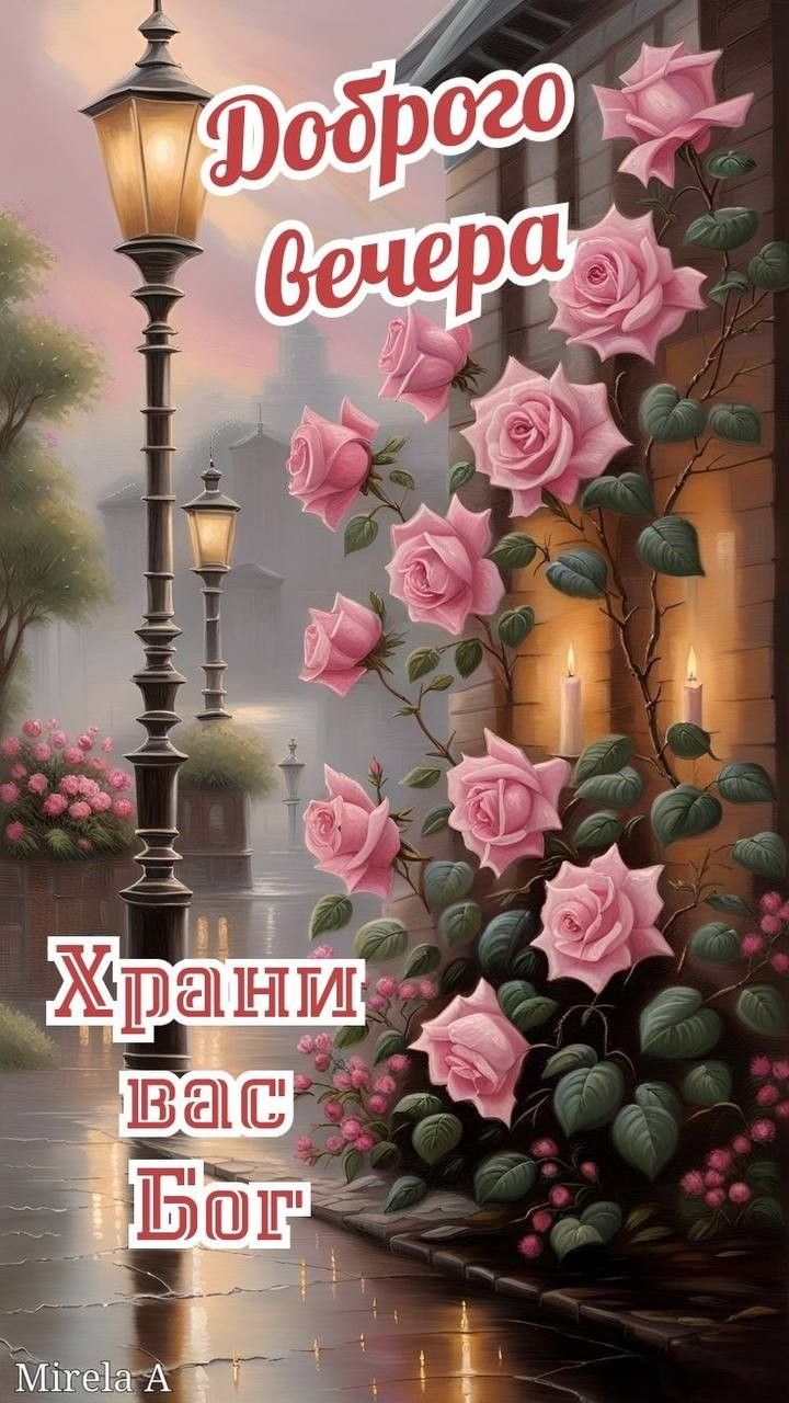 Открытка «Христианский»: Доброго вечера: красивые розы и фонари. Тэги: Добрый вечер и пожелания, Доброго вечера и хор…