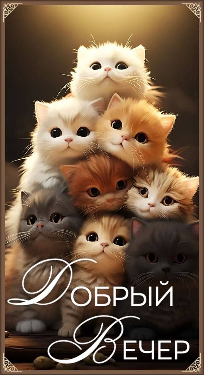 Открытка «Пирамида»: Добрый вечер с милыми котятами: открытка для настроения. Тэги: Добрый вечер и пожелания, Добрый…