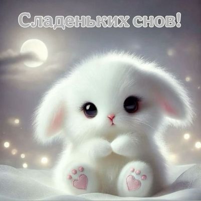 Открытка «Доброй ночи»: Сладеньких снов: милый зайка под луной. Тэги: Спокойной ночи, Спокойной ночи, с пожеланиями…