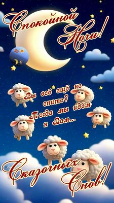 Открытка «Доброй ночи»: Спокойной ночи: прикольная открытка с овечками. Тэги: Спокойной ночи, Спокойной ночи, с пожел…