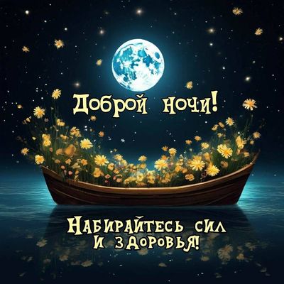 Открытка «Доброй ночи»: Открытка Доброй ночи с цветами и луной. Тэги: Спокойной ночи, Спокойной ночи, красивые…