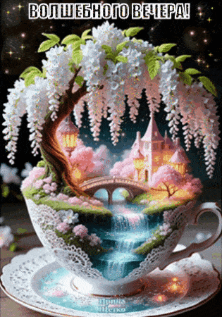Открытка «Добрый вечер красивые»: Добрый вечер: «Волшебный мир в чайной чашке». Тэги: Необычный добрый вечер, Добыий…