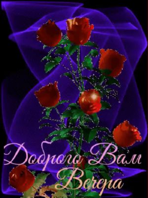 Открытка «Анимационный»: Открытка «Доброго Вам вечера» с алыми розами. Тэги: Добрый вечер и пожелания, Добрый вечер к…