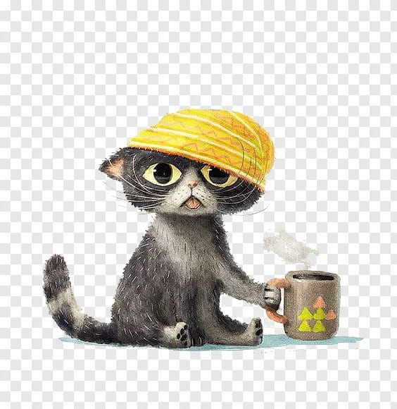 Открытка «С добрым утром»: С добрым утром! Милый котик с чашечкой кофе. Тэги: кот, животное, пожелание, позитивная…