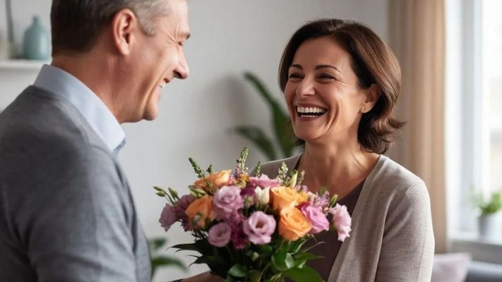 Открытка «С добрым утром»: С добрым утром! Счастье в букете и улыбках. Тэги: пожелание, улыбка, утро, любимому…