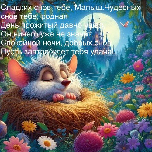 Открытка «Доброй ночи»: Доброй ночи: «Сладких снов тебе, Малыш». Тэги: Спокойной ночи, Спокойной ночи, с пожеланиями…