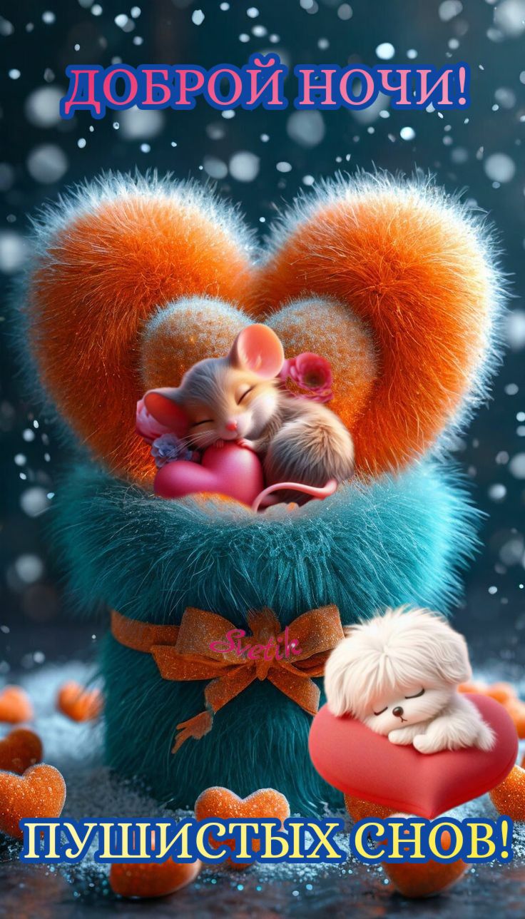 Открытка «Доброй ночи»: Доброй ночи: «Пушистые сны» с милыми зверьками. Тэги: Спокойной ночи, Спокойной ночи, с пожел…