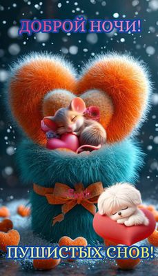 Открытка «Доброй ночи»: Доброй ночи: «Пушистые сны» с милыми зверьками. Тэги: Спокойной ночи, Спокойной ночи, с пожел…