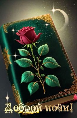 Открытка «Доброй ночи»: Спокойной и доброй ночи: «Роза на сказочной книге».