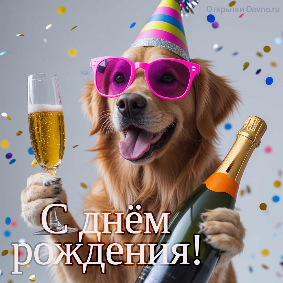 Открытка «Добрый день»: Добрый день: С днем рождения от веселого пса. Тэги: классный, оправа, Добрый день и добрые по…