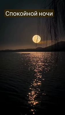 Открытка «Доброй ночи»: Спокойной ночи: Лунная дорожка на тихом озере. Тэги: Спокойной ночи, Спокойной ночи, красивые…