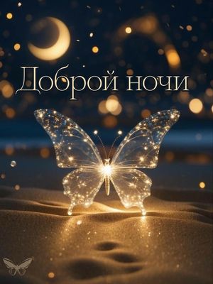 Открытка «Доброй ночи»: Доброй ночи: Волшебная бабочка и сияние звезд. Тэги: Спокойной ночи, Спокойной ночи, красивые…