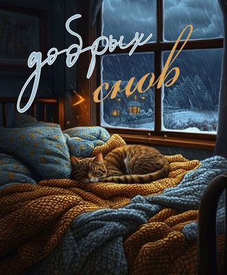 Открытка «Доброй ночи»: Спокойной ночи: милый кот в уютной постели. Тэги: Спокойной ночи, Спокойной ночи, с пожелания…