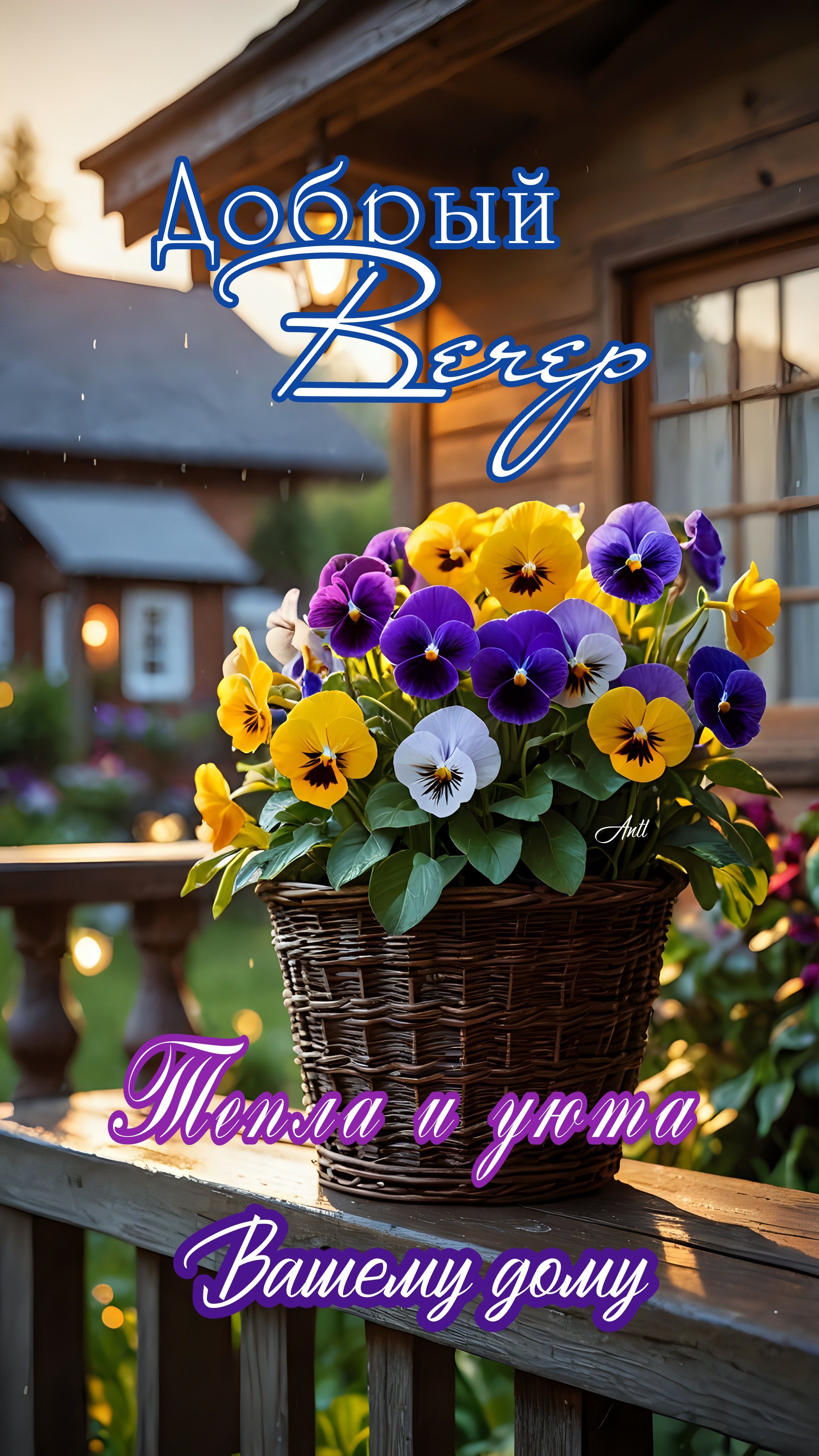 Открытка «Добрый вечер и пожелания»: Добрый вечер: «Цветы для тепла и уюта в доме». Тэги: Доброго вечера и хорошего н…