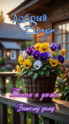 Открытка «Добрый вечер и пожелания»: Добрый вечер: «Цветы для тепла и уюта в доме». Тэги: Доброго вечера и хорошего н…