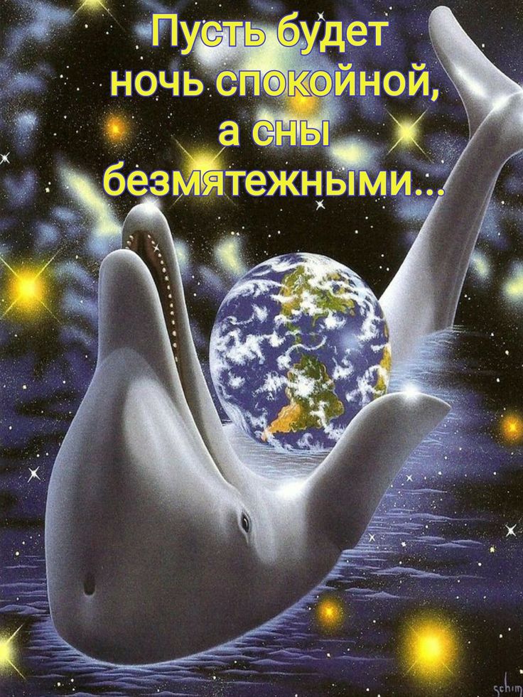 Открытка «Доброй ночи»: Спокойной ночи: дельфин и планета Земля. Тэги: Спокойной ночи, глубокий, Спокойной ночи…