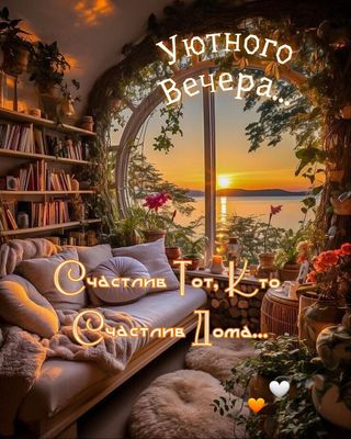 Открытка «Добрый вечер и пожелания»: Добрый вечер: «Счастливый дом» и закат у моря. Тэги: Доброго вечера и хорошего н…