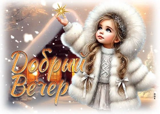 Открытка «Добрый вечер и пожелания»: Добрый вечер: сказочная зимняя открытка с девочкой. Тэги: Добрый зимний вечер…