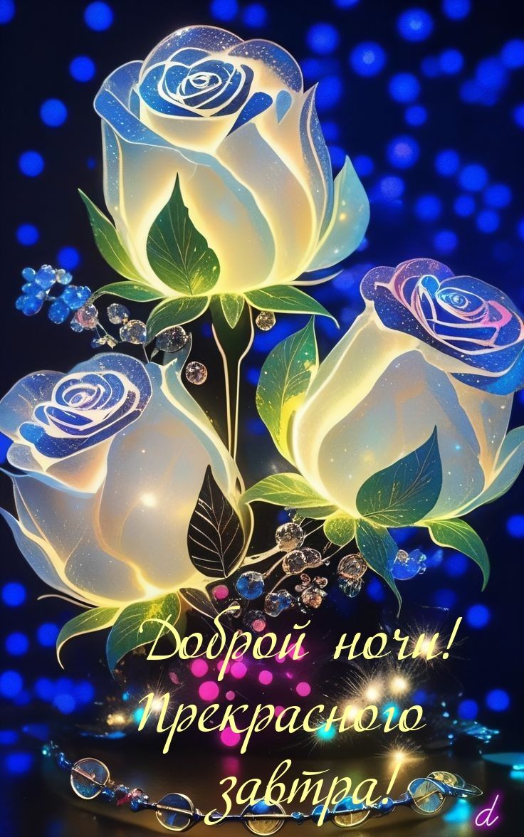 Открытка «Доброй ночи»: Спокойной ночи: прекрасные светящиеся розы. Тэги: Спокойной ночи, Спокойной ночи, красивые…