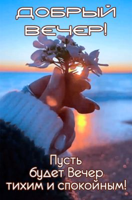 Открытка «Добрый вечер и пожелания»: Добрый вечер: «Пуст будет вечер тихим и спокойным!». Тэги: Доброго вечера и хоро…