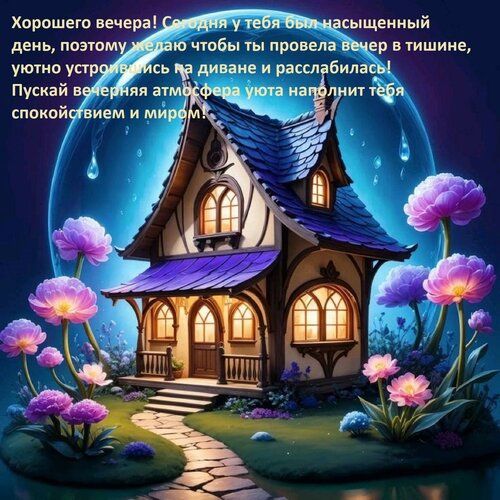 Открытка «Проза»: Добрый вечер: уютное пожелание спокойствия и мира. Тэги: Добрый вечер и пожелания, Добрый вечер жен…