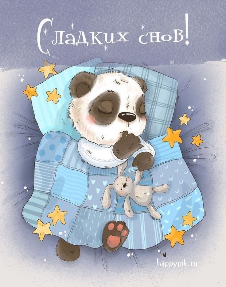 Открытка «Доброй ночи»: Доброй ночи: милая панда и Сладких снов. Тэги: Спокойной ночи, Спокойной ночи, с пожеланиями…