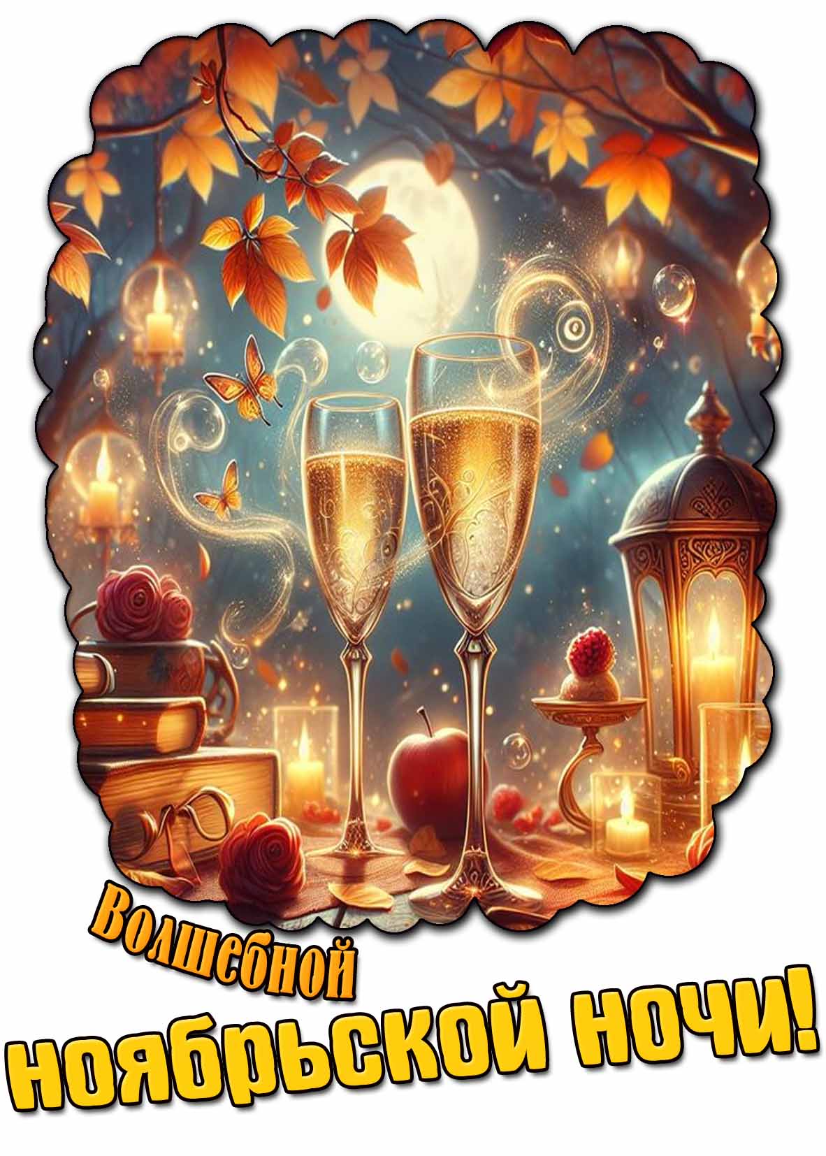 Открытка «Доброй ночи»: Волшебной ноябрьской ночи: открытка с настроением.