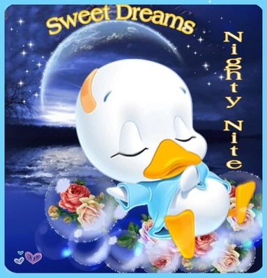 Открытка «Доброй ночи»: Милая открытка Доброй ночи с утенком и розами. Тэги: Спокойной ночи, Спокойной ночи, с пожела…