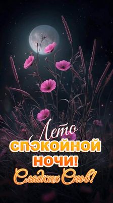 Открытка «Доброй ночи»: Спокойной ночи: лето, цветы и лунный свет. Тэги: Спокойной ночи, Спокойной ночи, красивые…