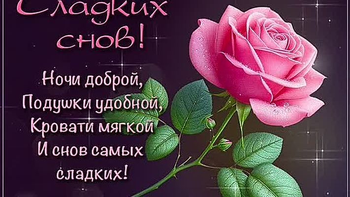 Открытка «Доброй ночи»: Спокойной ночи: красивая роза и пожелание сладких снов. Тэги: Спокойной ночи, Спокойной ночи…