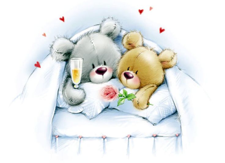 Открытка «Доброй ночи»: Спокойной ночи: Романтичные мишки под одеялом. Тэги: Спокойной ночи, Спокойной ночи, красивые…