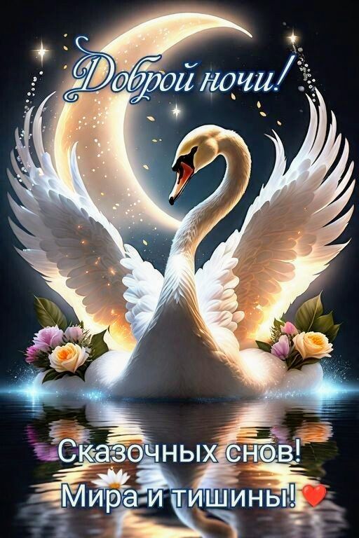 Открытка «Доброй ночи»: Спокойной ночи: «Сказочный лебедь под луной». Тэги: Спокойной ночи, Спокойной ночи, красивые…