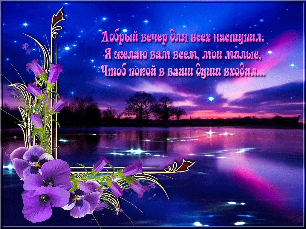 Открытка «Добрый вечер и пожелания»: Добрый вечер для всех — стихи и цветы у воды. Тэги: Добрый вечер красивые…