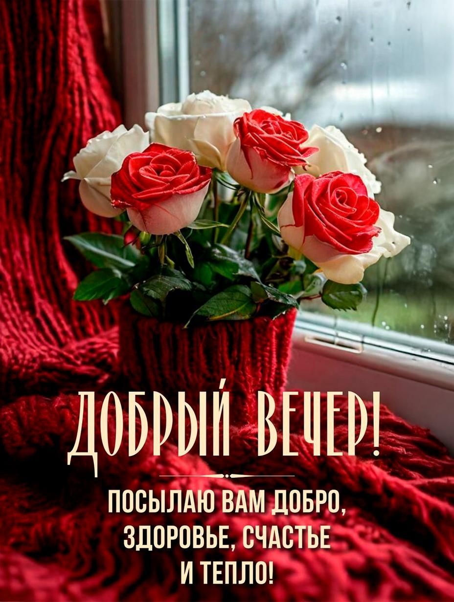 Открытка «Добрый вечер и пожелания»: Добрый вечер! Красивые розы для хорошего настроения. Тэги: Добрый вечер женщине…