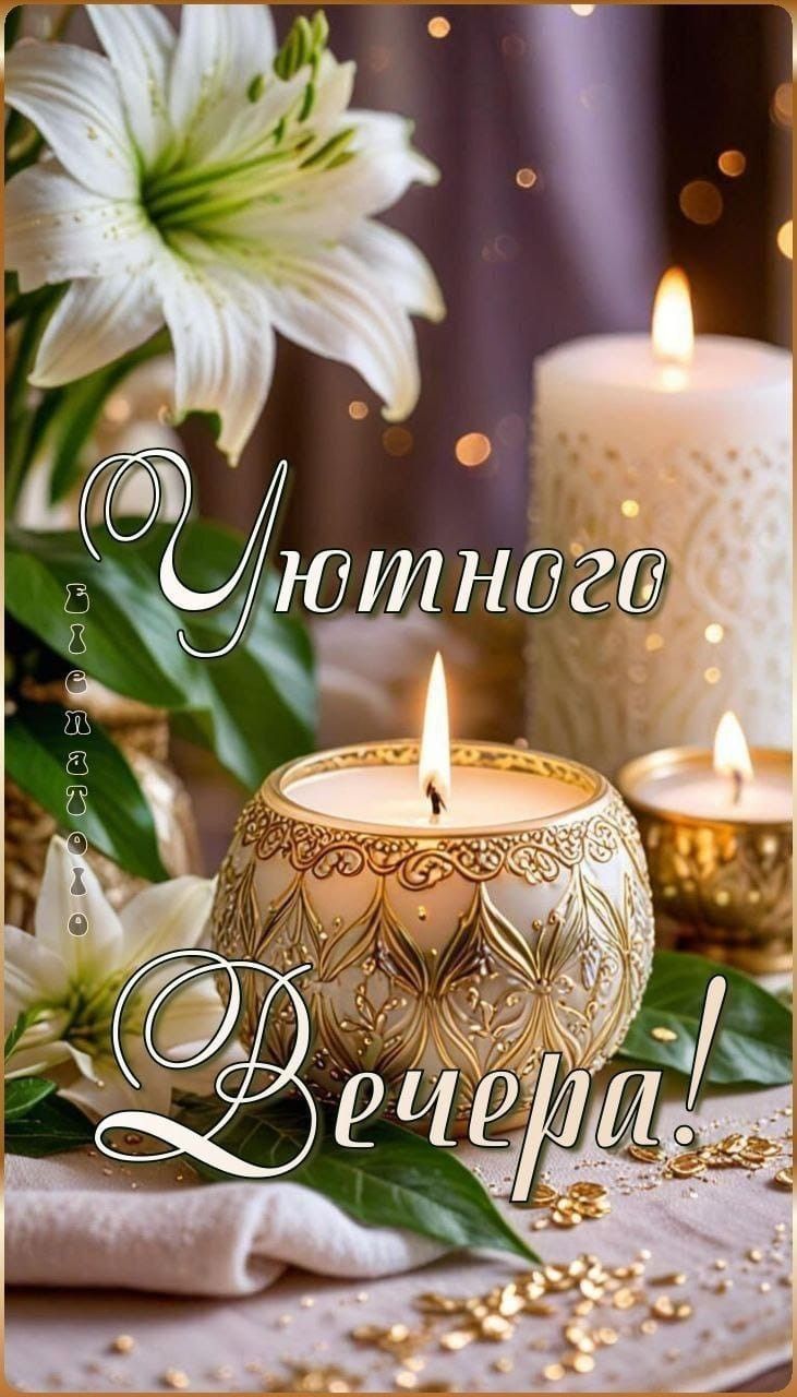 Открытка «Добрый вечер и пожелания»: Добрый вечер: Уютного вечера со свечами и цветами. Тэги: Доброго вечера и хороше…