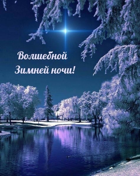 Открытка «Доброй ночи»: Доброй ночи: «Волшебной зимней ночи». Тэги: Спокойной ночи, Спокойной ночи, красивые, Спокойн…