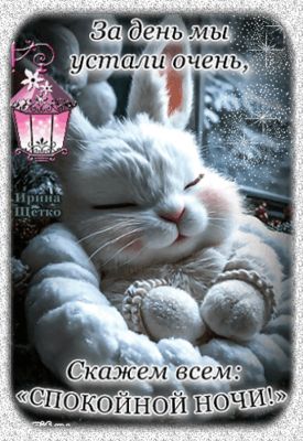 Открытка «Доброй ночи»: Спокойной ночи: милый зайка желает приятных снов. Тэги: Спокойной ночи, Спокойной ночи…
