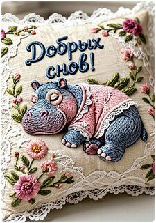 Открытка «Доброй ночи»: Доброй ночи: Милый бегемотик и пожелание добрых снов. Тэги: Спокойной ночи, Спокойной ночи…