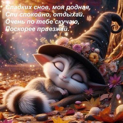 Открытка «Доброй ночи»: Доброй ночи: Сладких снов, моя родная. Тэги: Спокойной ночи, любимая женщина, Спокойной ночи…