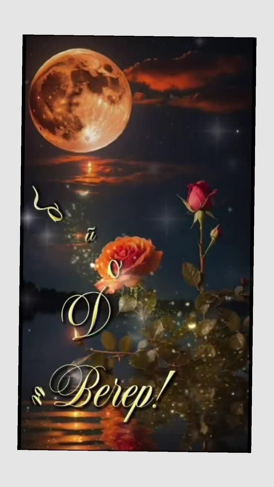 Открытка «Добрый вечер и пожелания»: Добрый вечер: «Розы под полной луной». Тэги: Добрый вечер красивые, Добрый вечер…