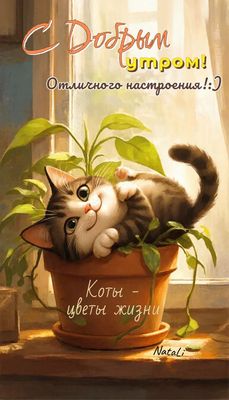 Открытка «С добрым утром»: С добрым утром! Открытка «Коты — цветы жизни». Тэги: С добрым утром, для поднятия настроен…