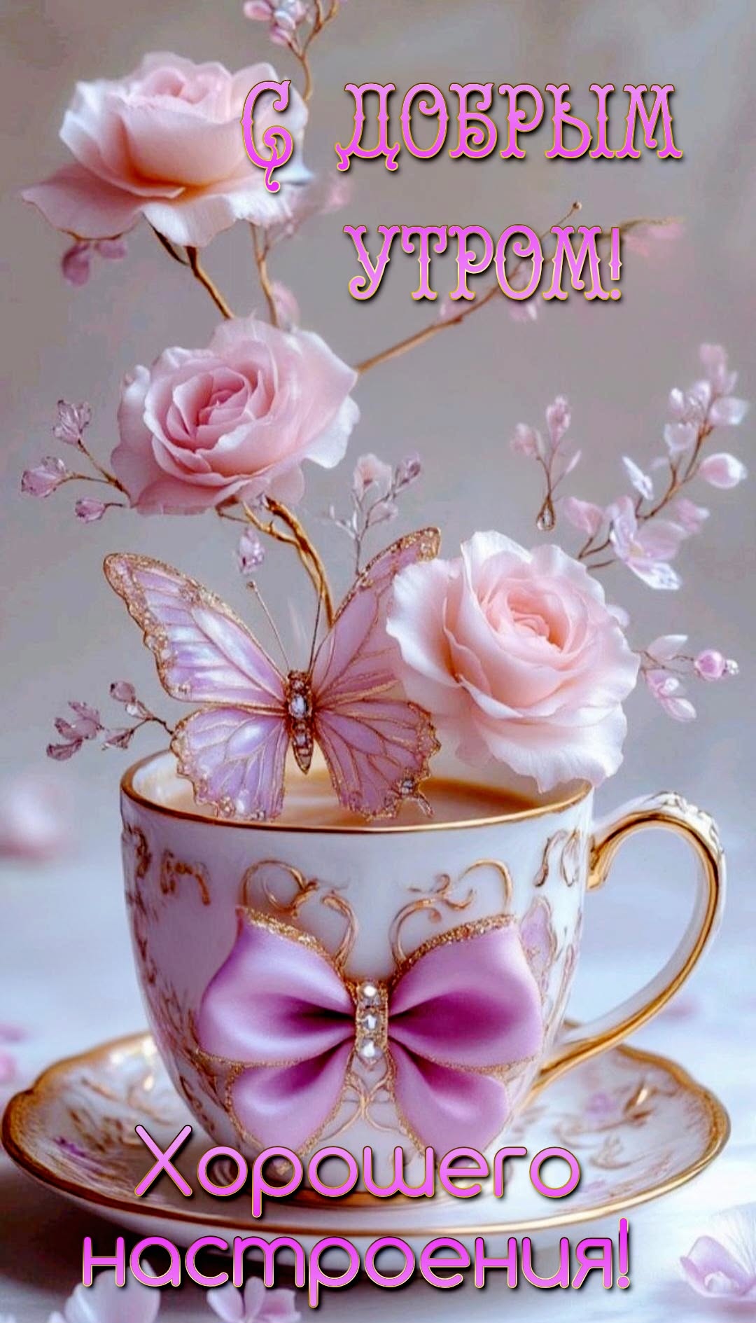 Открытка «С добрым утром»: С добрым утром: Нежные розы для хорошего настроения. Тэги: С добрым утром, женщине, С добр…