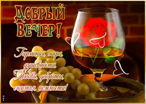 Открытка «Добрый вечер и пожелания»: Добрый вечер: Душевное пожелание с розой и виноградом. Тэги: Доброго вечера и хо…